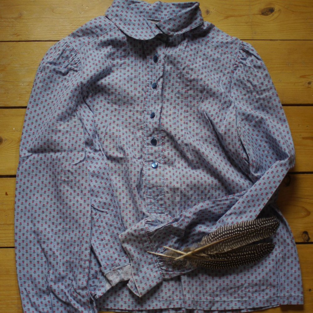 Vintage Blue Print Peter Pan Collar Blouse